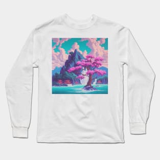 Scenic Japanese Mountain View Art Long Sleeve T-Shirt